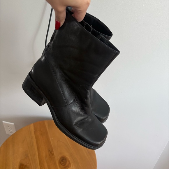 Vintage Shoes - Vintage 90s Y2K Nine West square toe black leather boots size 6 carolyn bessette